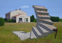 ¿Escalera hacia una vida mejor. 2019. Óleo sobre lienzo. 46x65 cm.