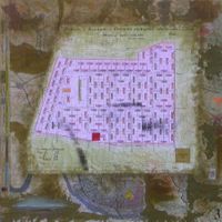 Densidad de poblaci&oacute;n 3. 2017. Collage y mixta sobre tabla. 81x81 cm.