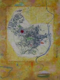 Densidad de poblaci&oacute;n 5. 2017. Collage y mixta sobre tabla. 130x97 cm.