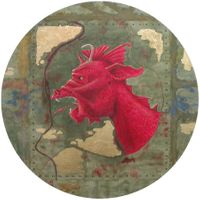 VIROS. La otra cara de la ciudad. 2020. Collage y mixta sobre tabla. 120 cm. Ø