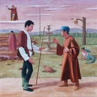 La primera mentira. 2002. &Oacute;leo sobre lienzo. 100x100 cm.